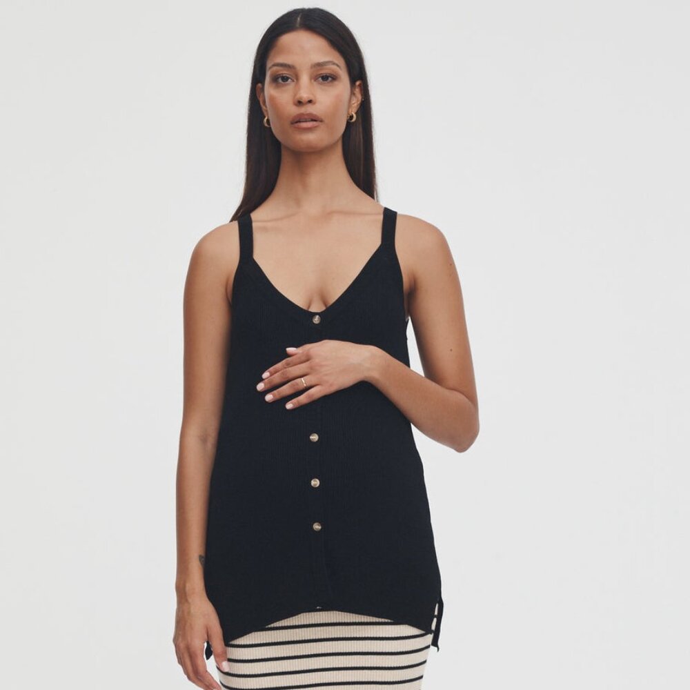 legoe Black Parisian Rib Button Front Tank Top Size 4